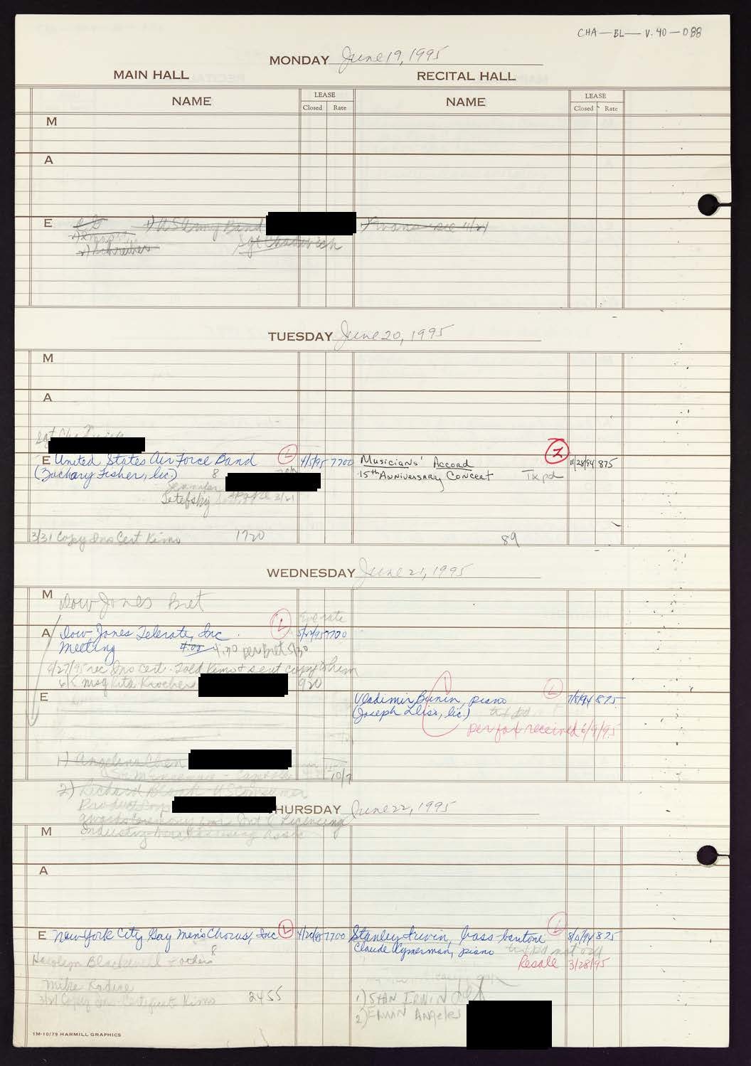 Carnegie Hall Booking Ledger, volume 40, page 88