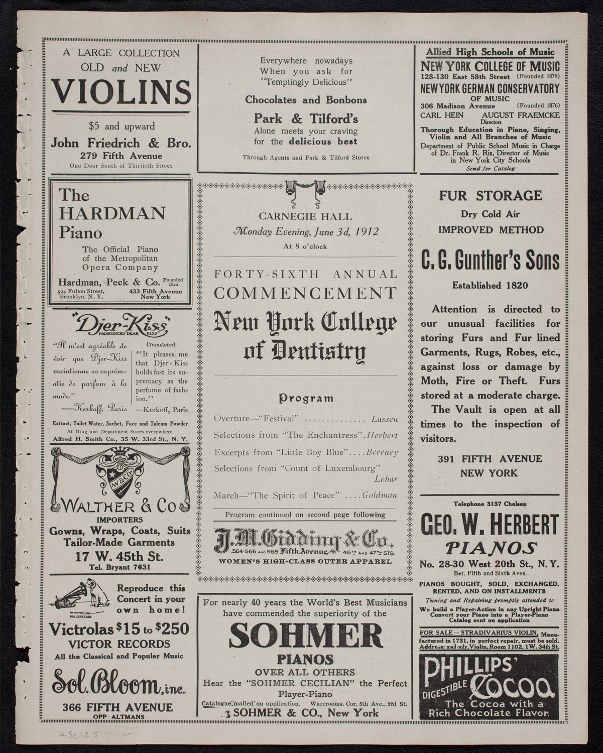 Graduation: New York College of Dentistry, June 3, 1912, program page 5