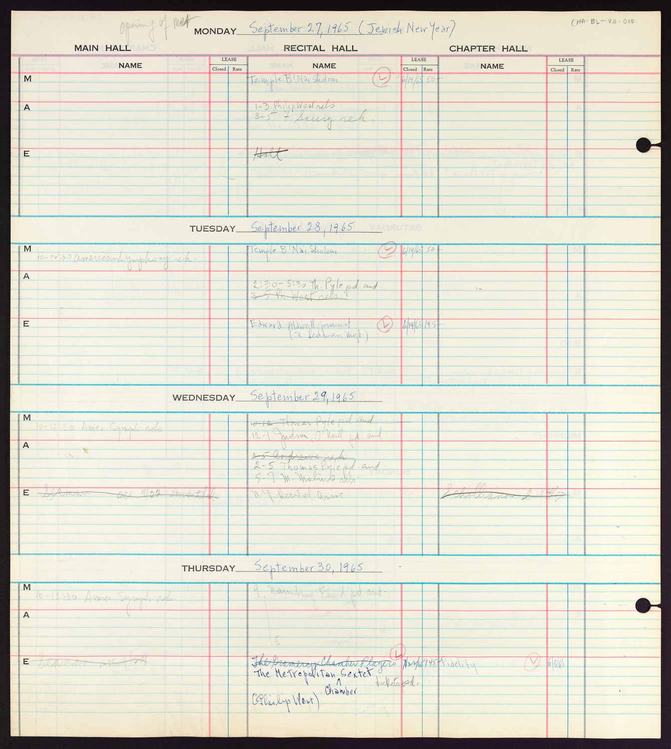 Carnegie Hall Booking Ledger, volume 11, page 10