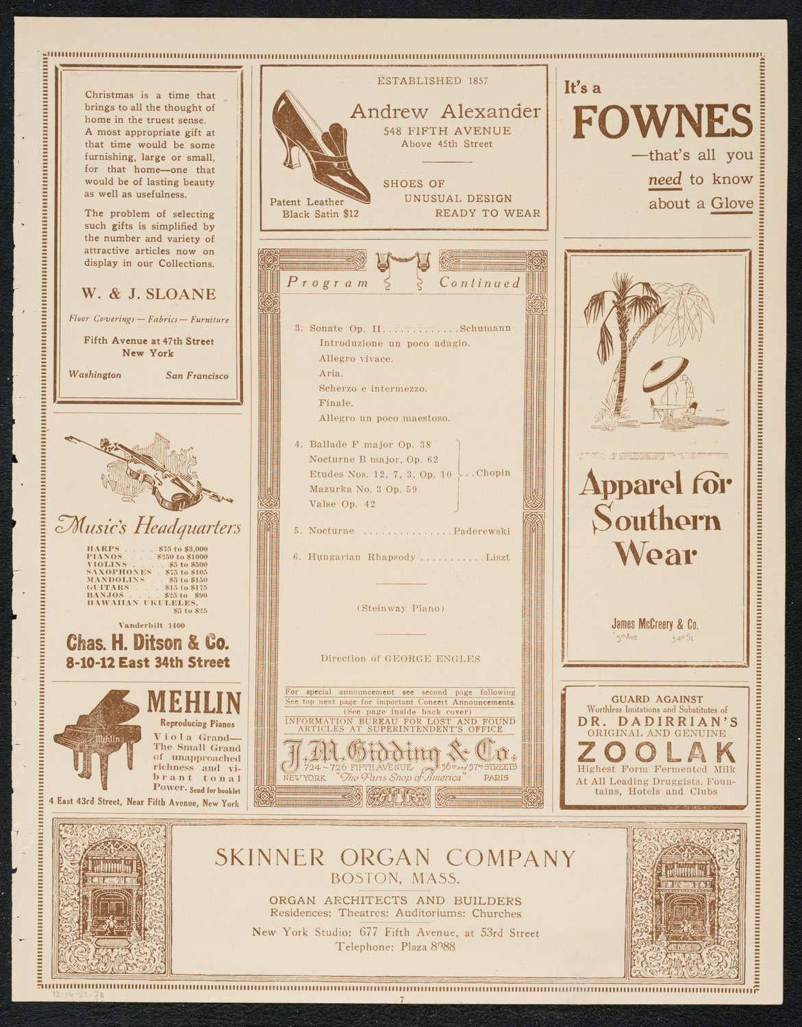 Ignacy Jan Paderewski, Piano, December 16, 1922, program page 7
