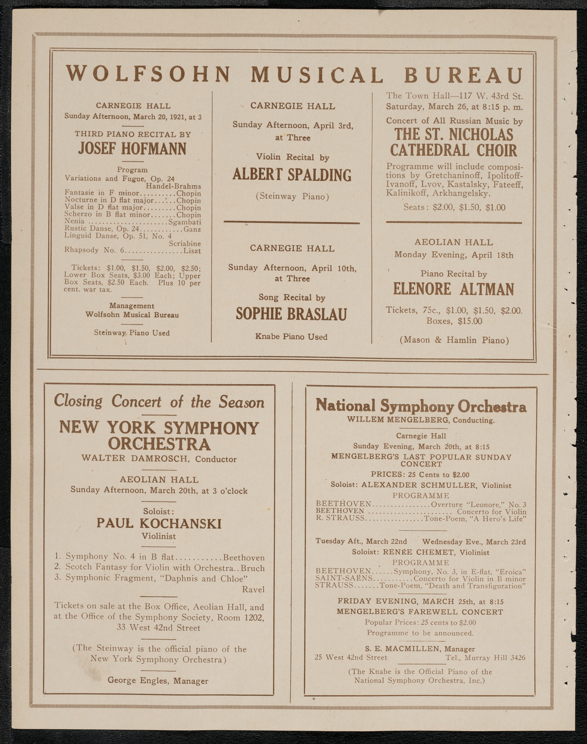 New York Symphony Orchestra, March 18, 1921, program page 8
