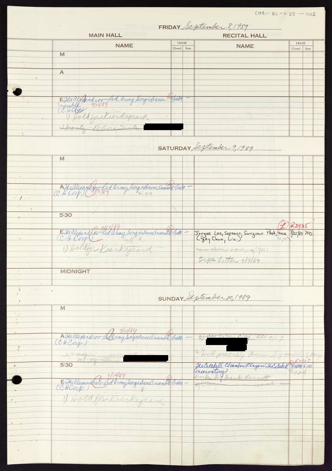 Carnegie Hall Booking Ledger, volume 35, page 5