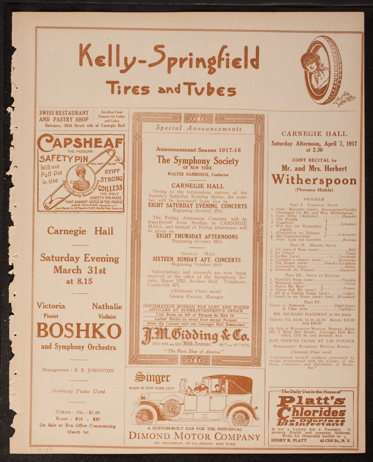 New York Philharmonic, March 22, 1917, program page 9