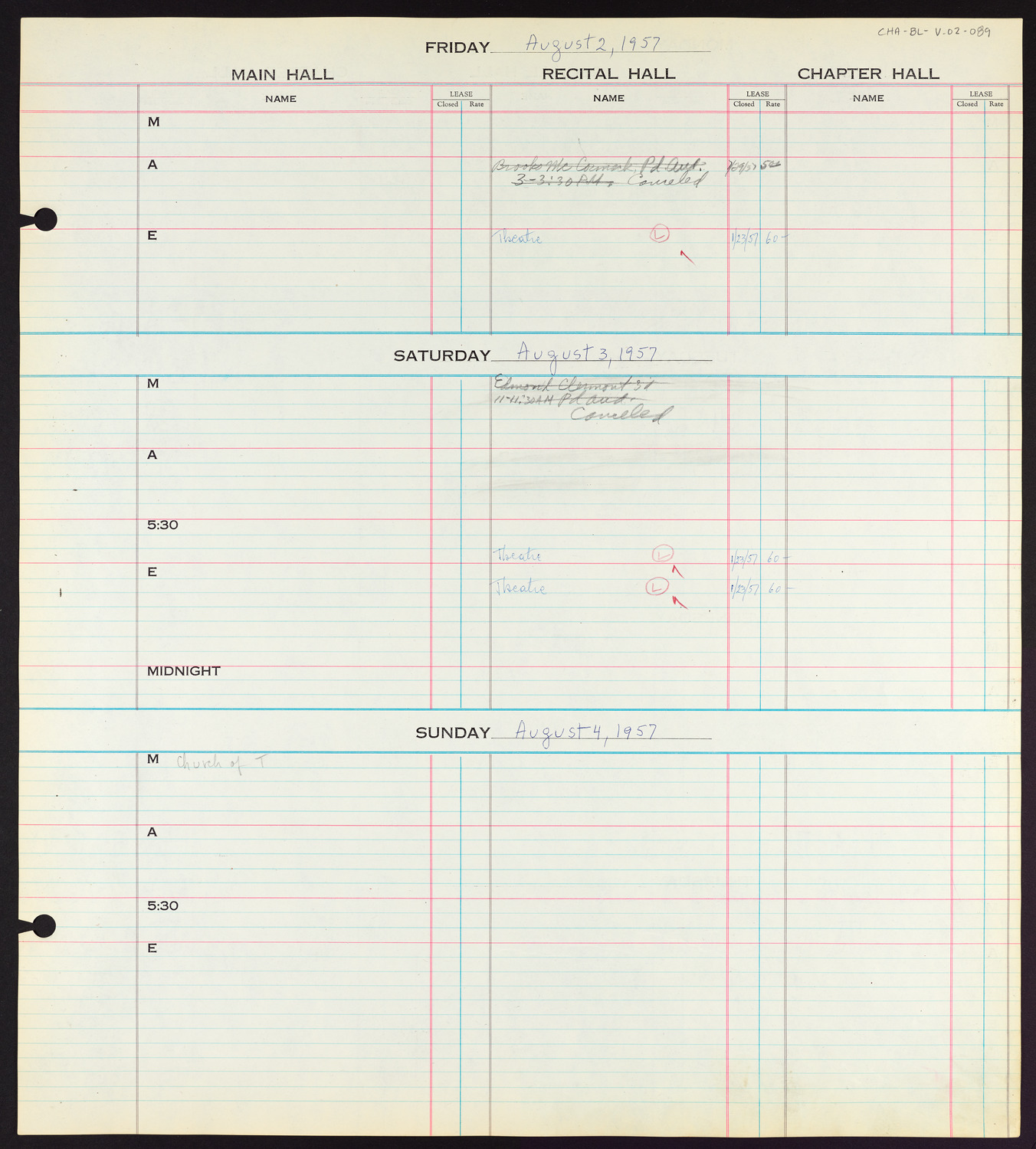 Carnegie Hall Booking Ledger, volume 2, page 89