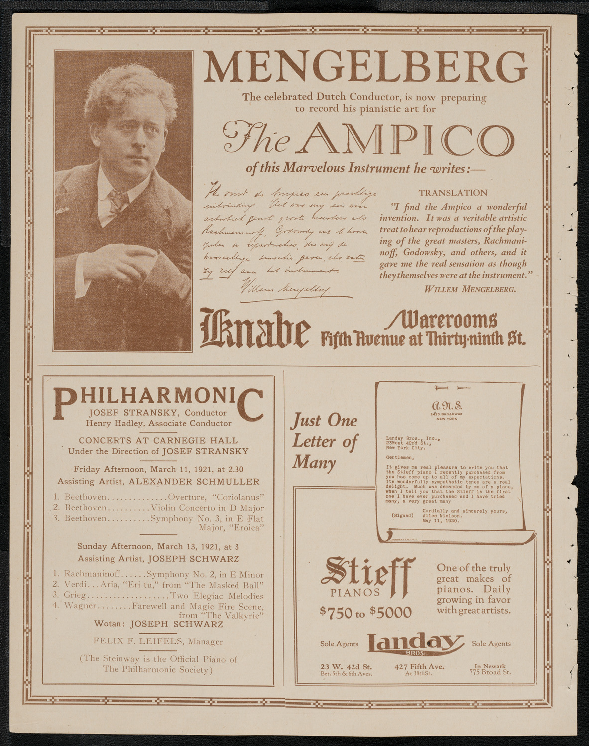 New York Philharmonic, March 10, 1921, program page 12