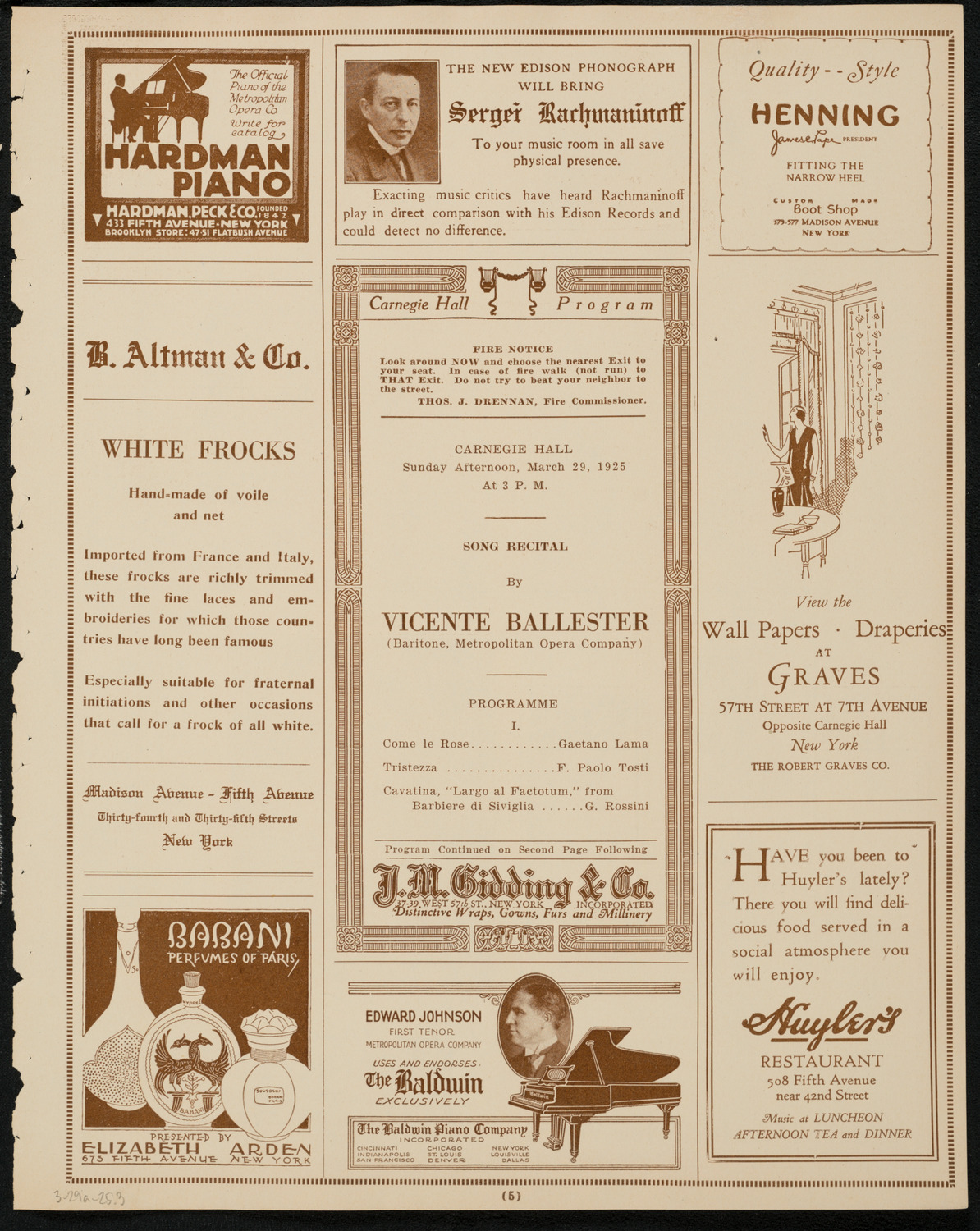 Vicente Ballester, Baritone, March 29, 1925, program page 5