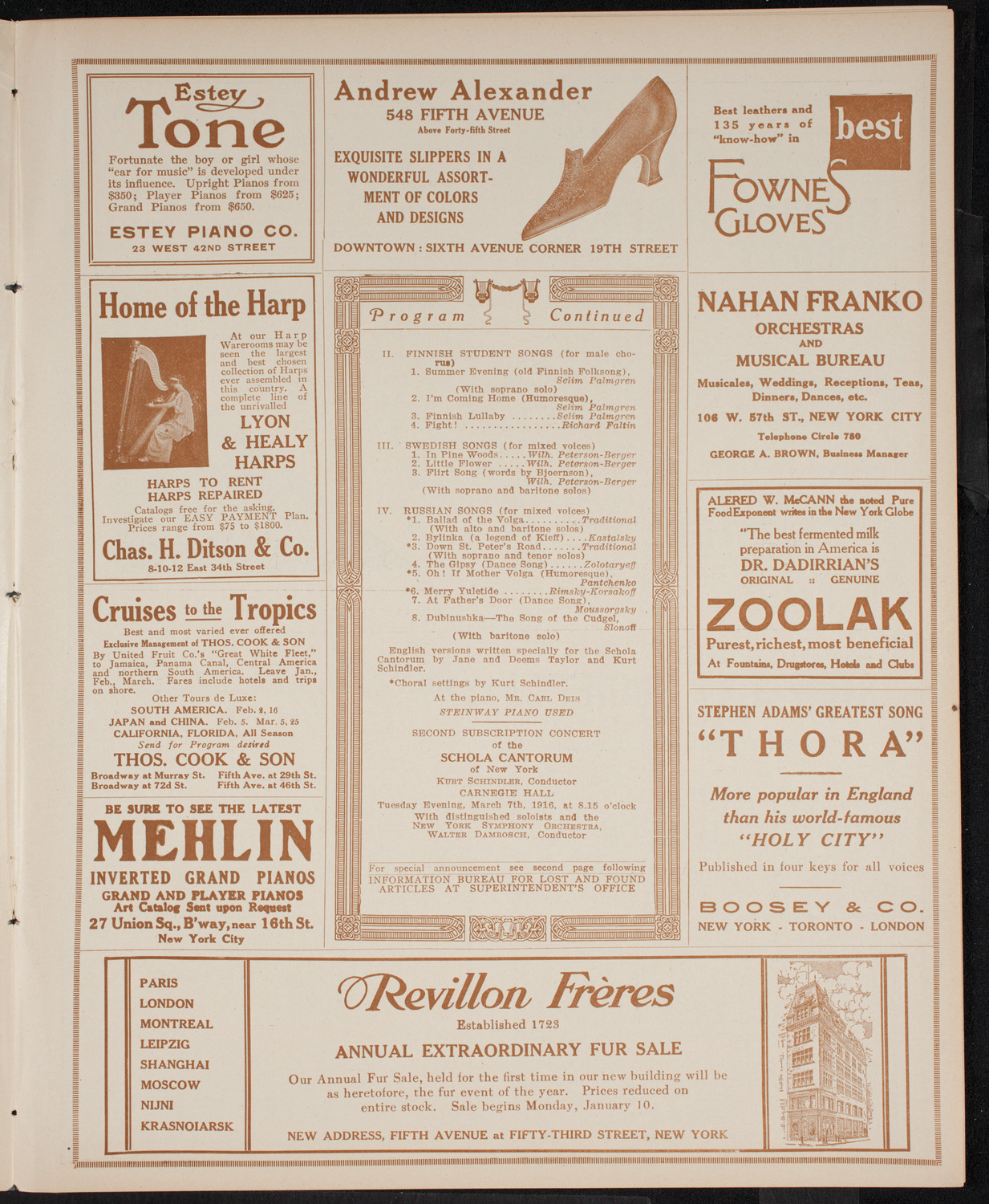Schola Cantorum of New York, January 12, 1916, program page 7