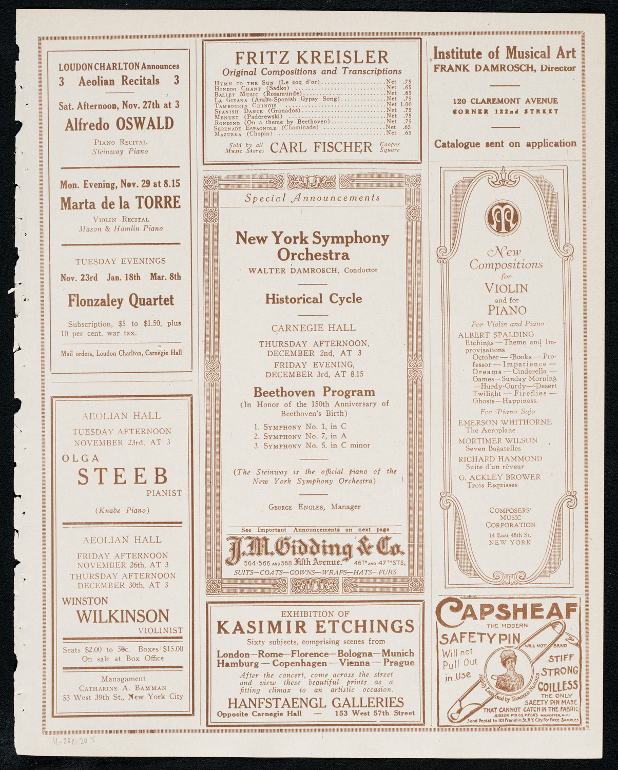 Duci de Kerekjarto, Violin, November 20, 1920, program page 9