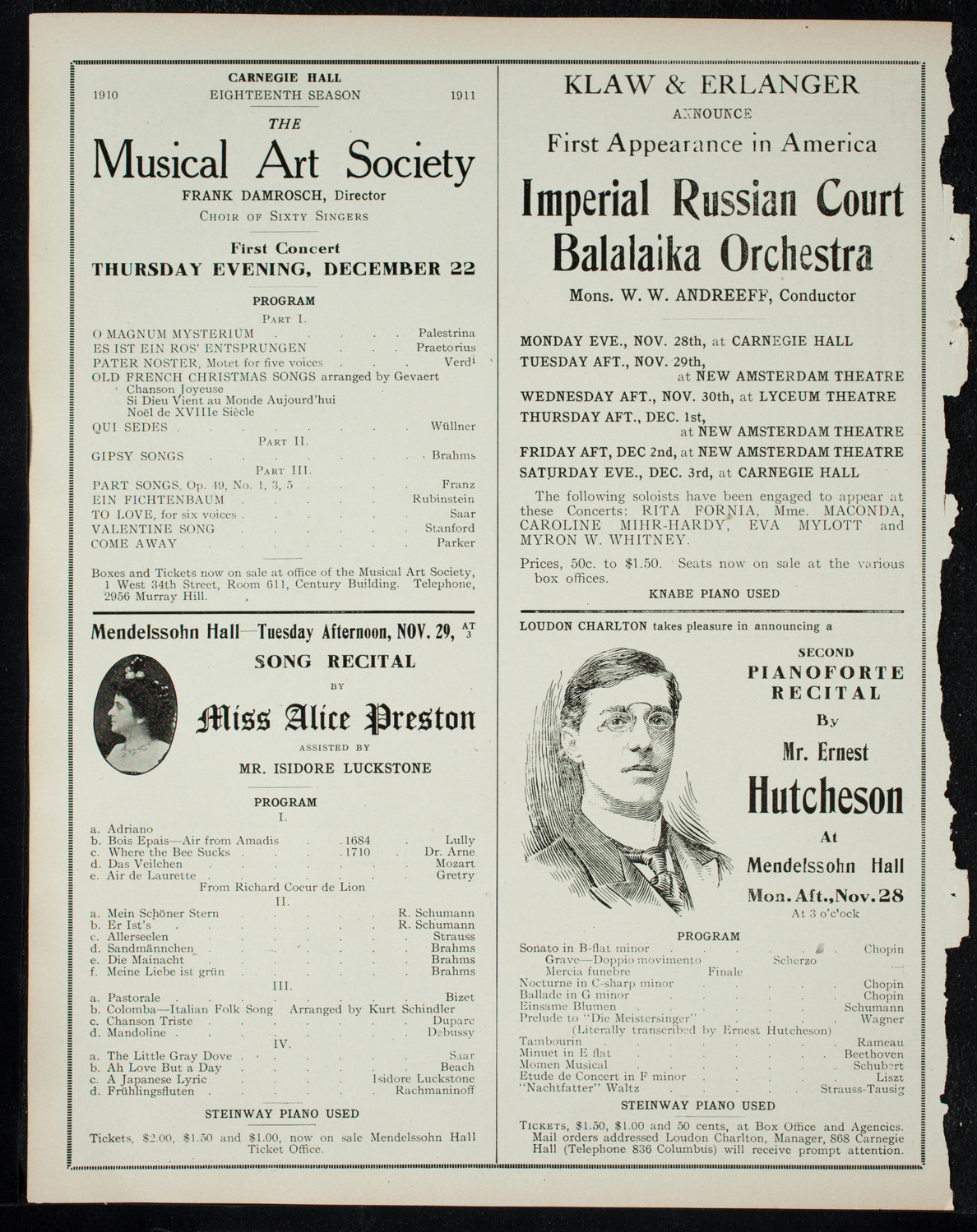 Glasgow Select Choir, November 25, 1910, program page 10