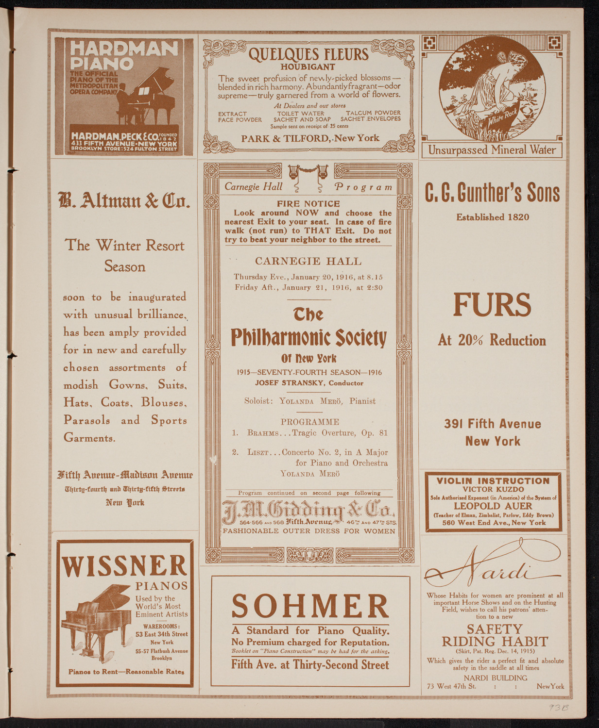 New York Philharmonic, January 20, 1916, program page 5