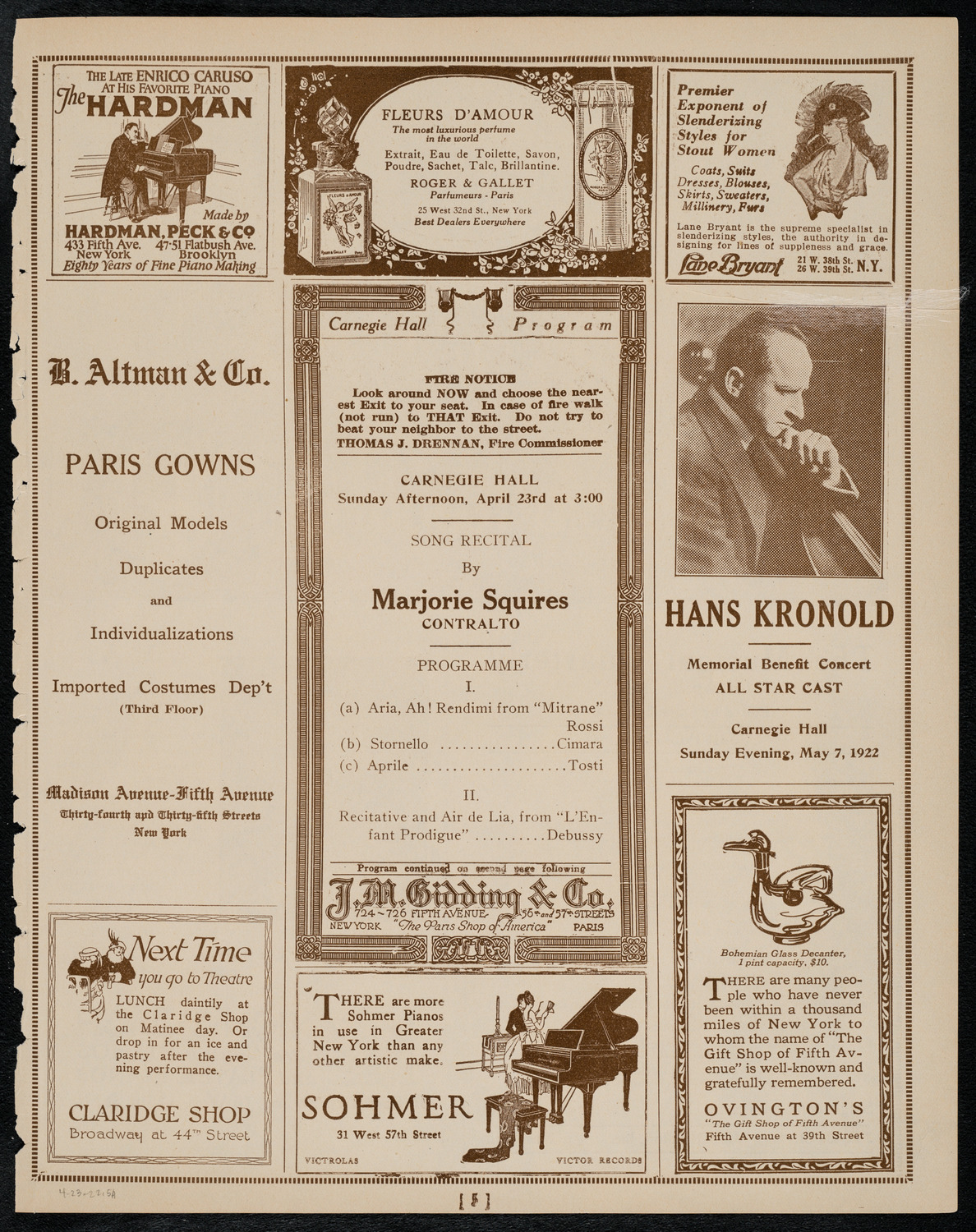 Marjorie Squires, Contralto, April 23, 1922, program page 5