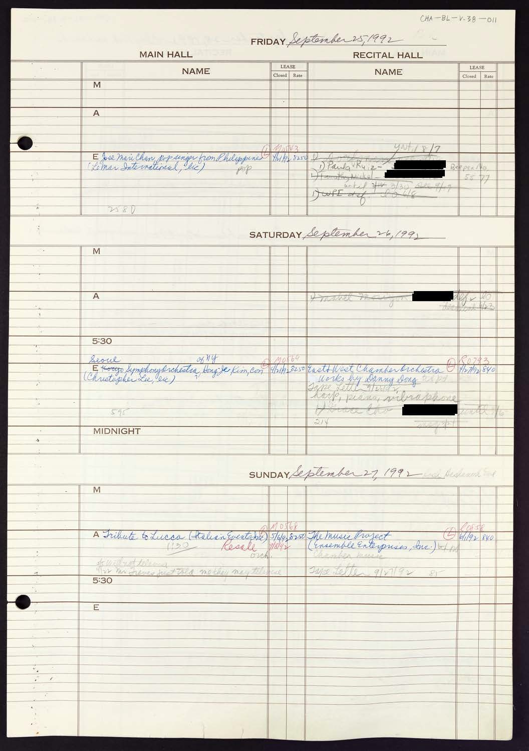 Carnegie Hall Booking Ledger, volume 38, page 11