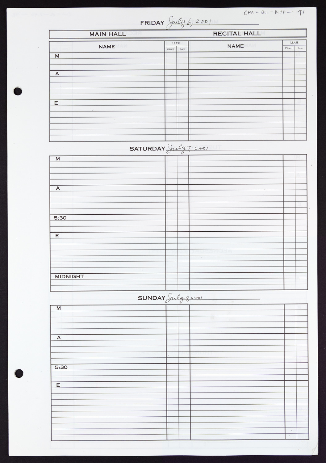 Carnegie Hall Booking Ledger, volume 46, page 91