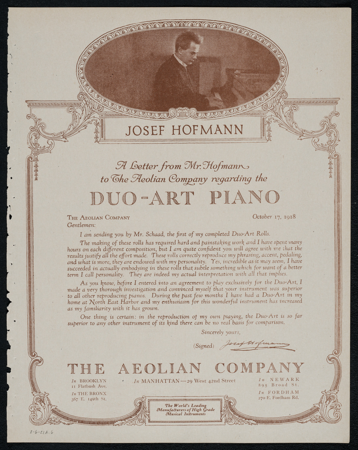 Josef Hofmann, Piano, February 6, 1921, program page 11