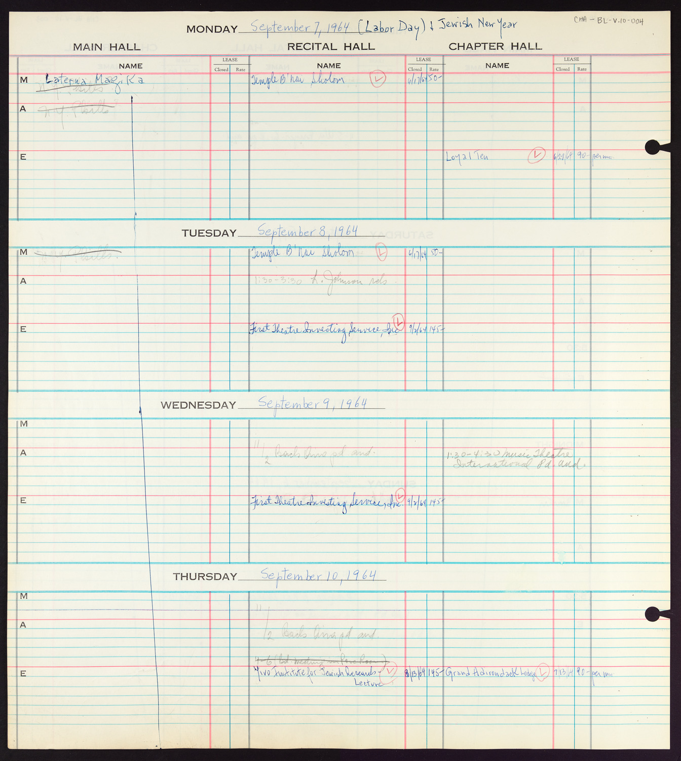 Carnegie Hall Booking Ledger, volume 10, page 4