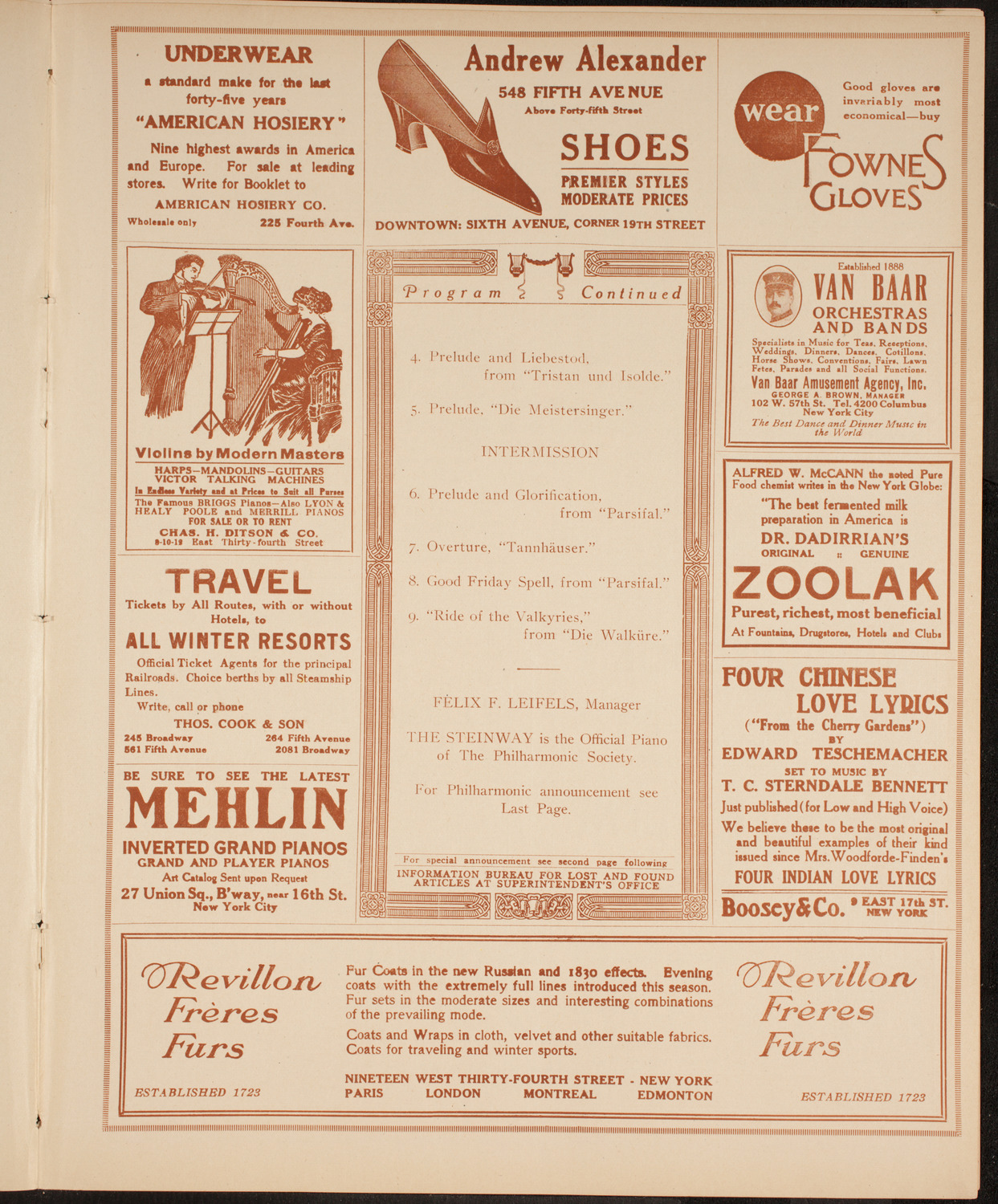 New York Philharmonic, November 21, 1914, program page 7