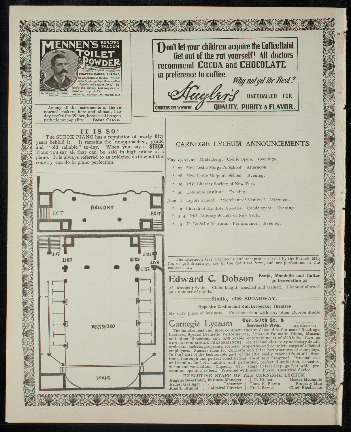 Opera Presentation by Albert Mildenberg, May 25, 1903, program page 4