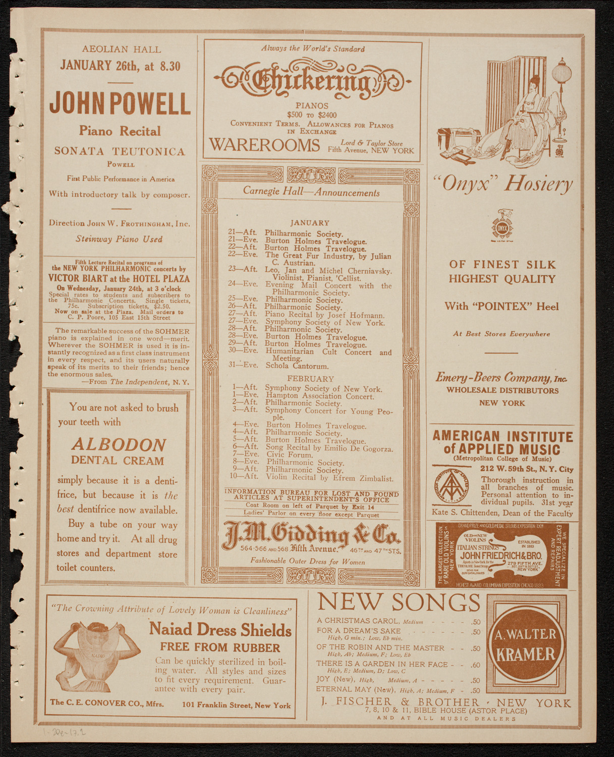 New York Philharmonic, January 20, 1917, program page 3