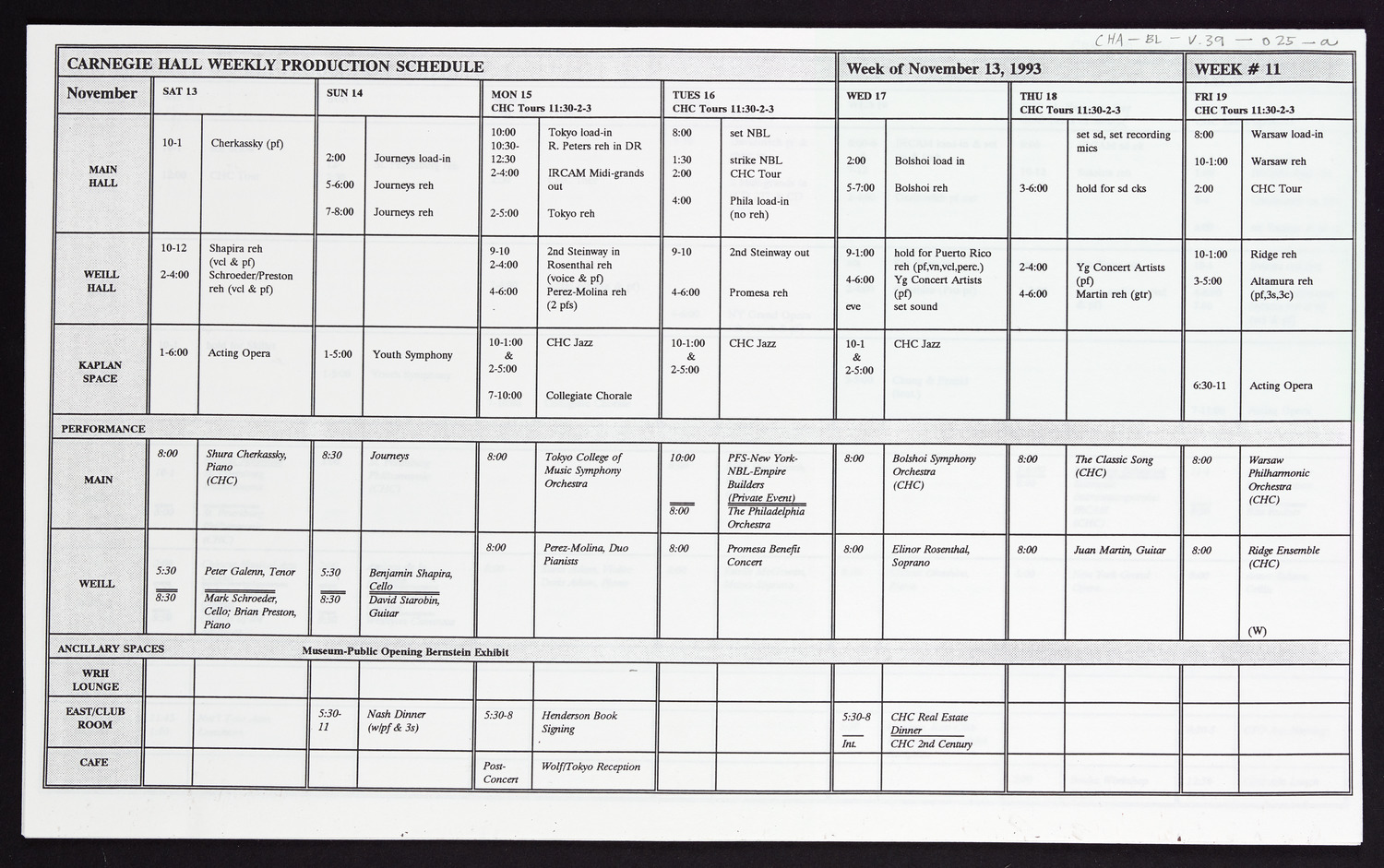 Carnegie Hall Booking Ledger, volume 39, page 25a