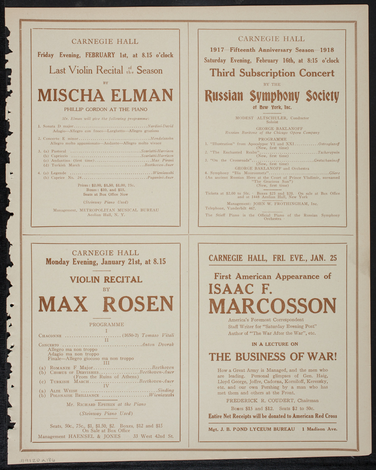 New York Philharmonic: Beethoven-Brahms Festival, January 20, 1918, program page 11