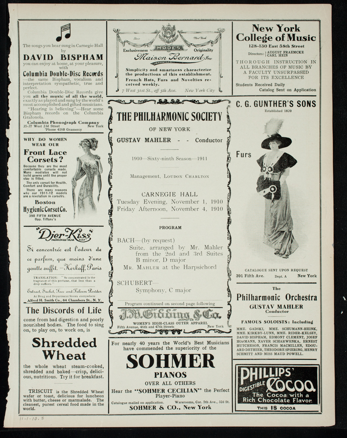 New York Philharmonic, November 1, 1910, program page 5