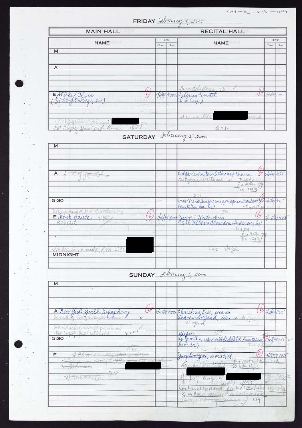 Carnegie Hall Booking Ledger, volume 45, page 49