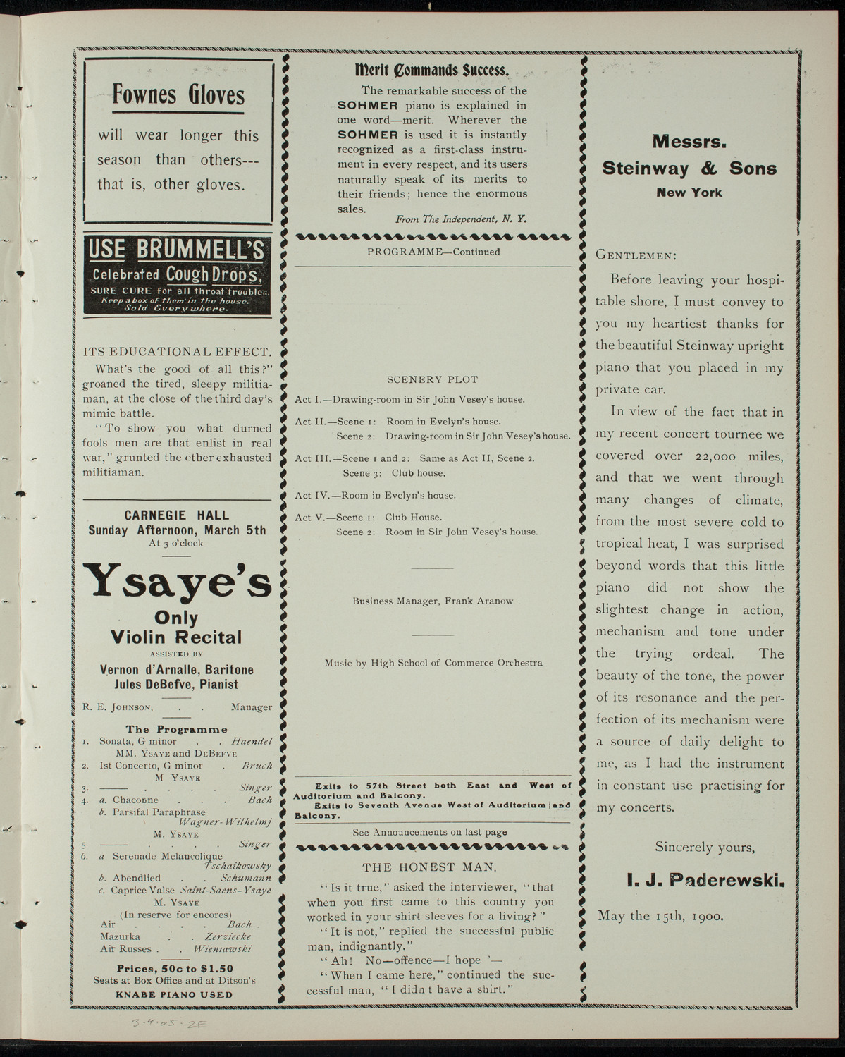 De Witt Clinton Dramatic Society, March 4, 1905, program page 3