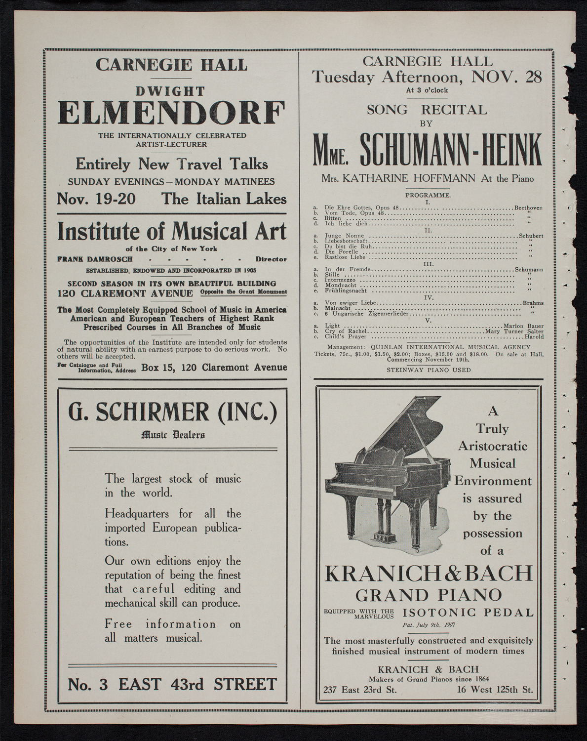 Vladimir de Pachmann, Piano, November 18, 1911, program page 6