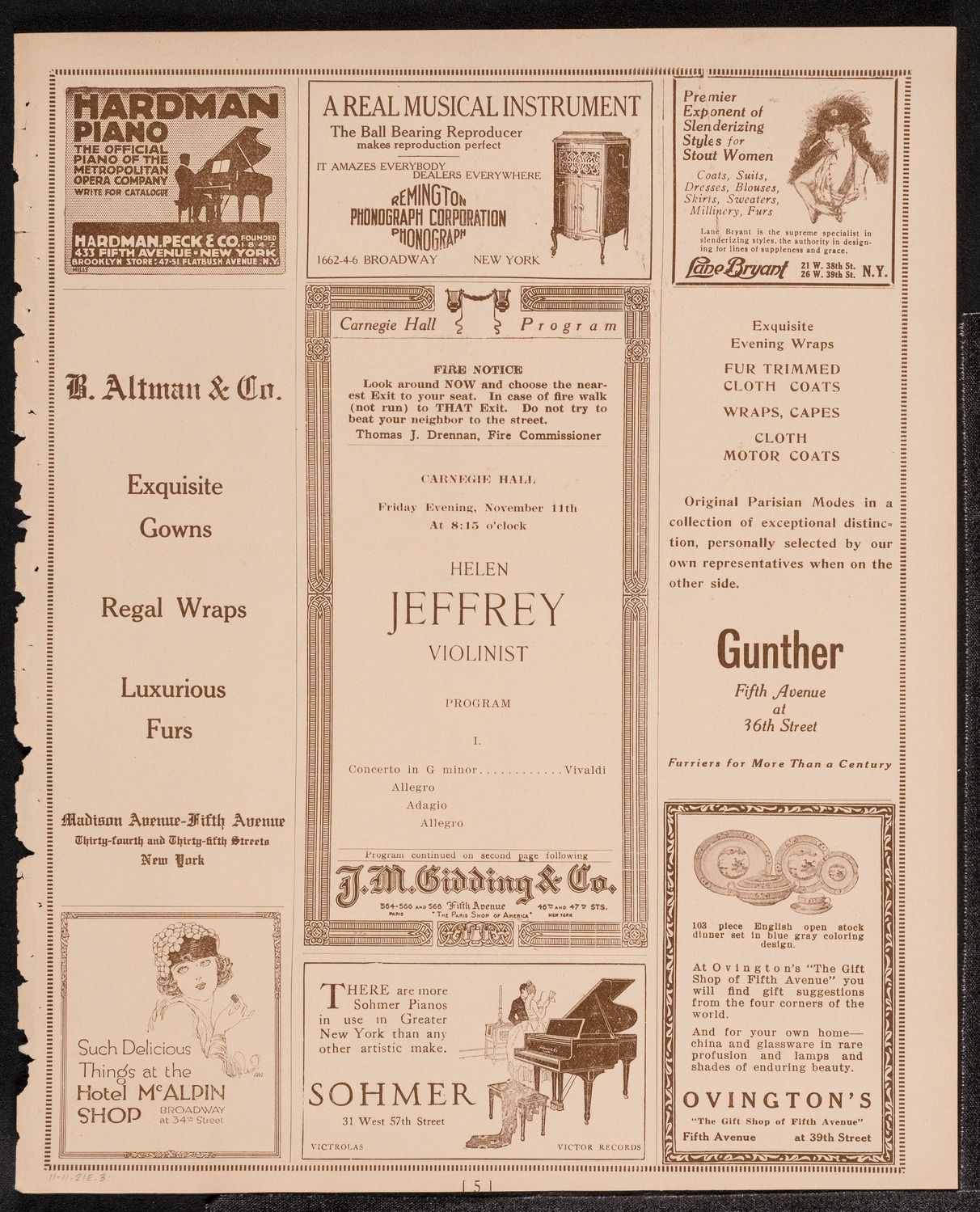 Helen Jeffrey, Violin, November 11, 1921, program page 5