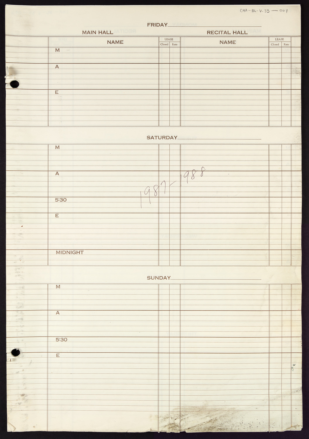 Carnegie Hall Booking Ledger, volume 33, page 1