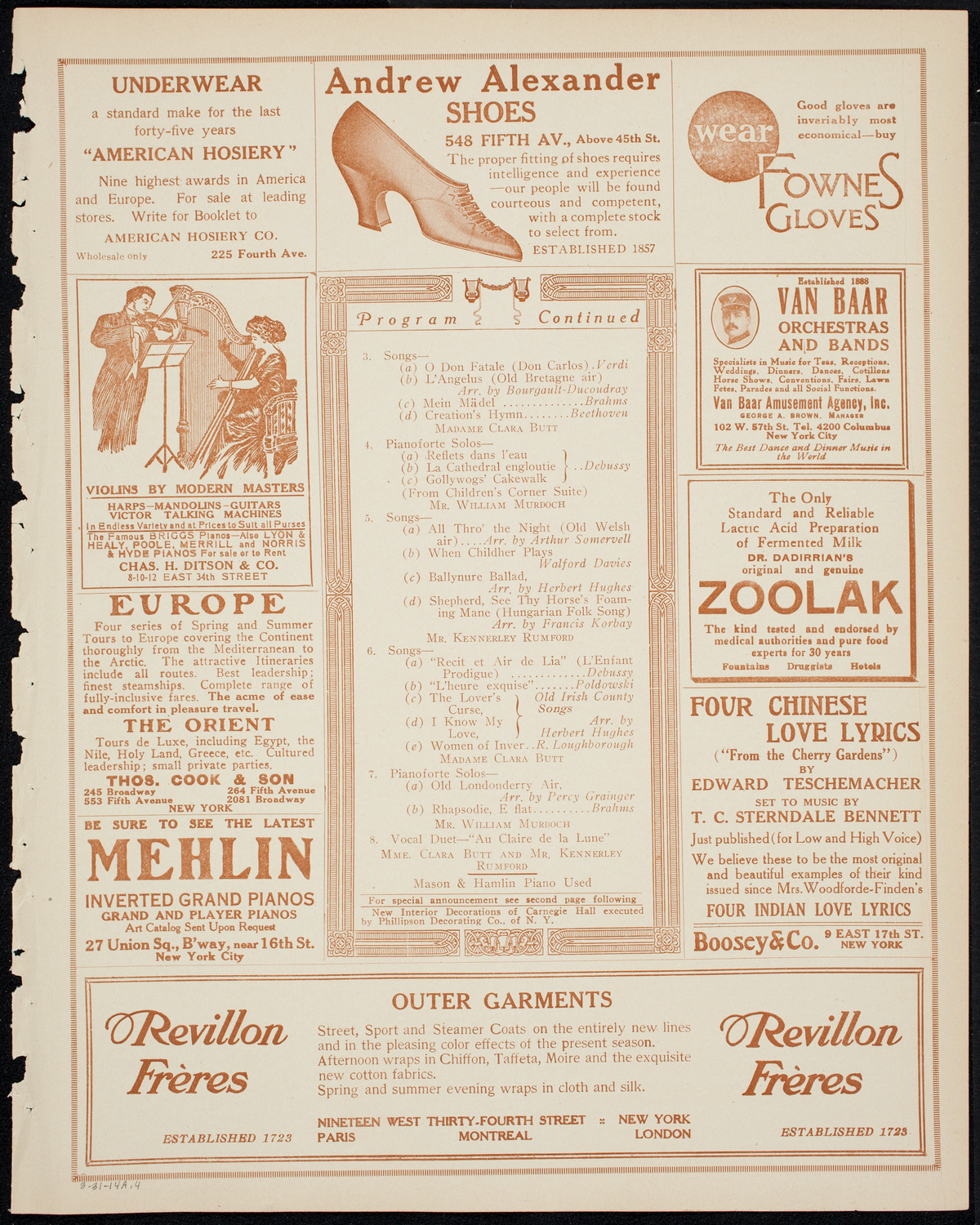 Clara Butt and Kennerley Rumford, March 31, 1914, program page 7