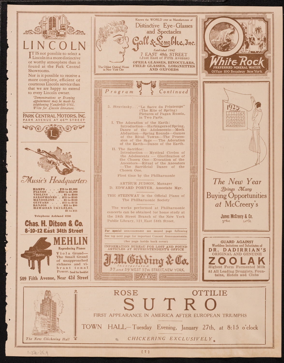 New York Philharmonic, January 22, 1925, program page 7