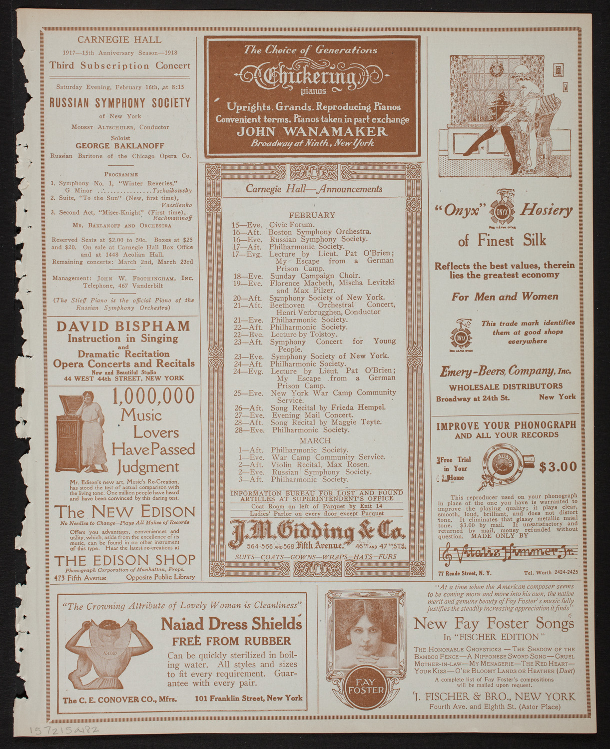 New York Symphony Orchestra, February 15, 1918, program page 3