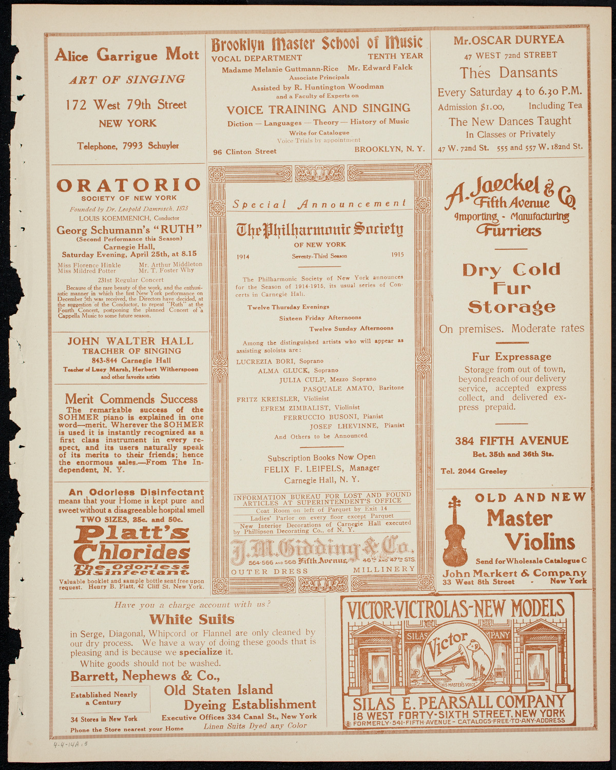 Josef Hofmann, Piano, April 4, 1914, program page 9