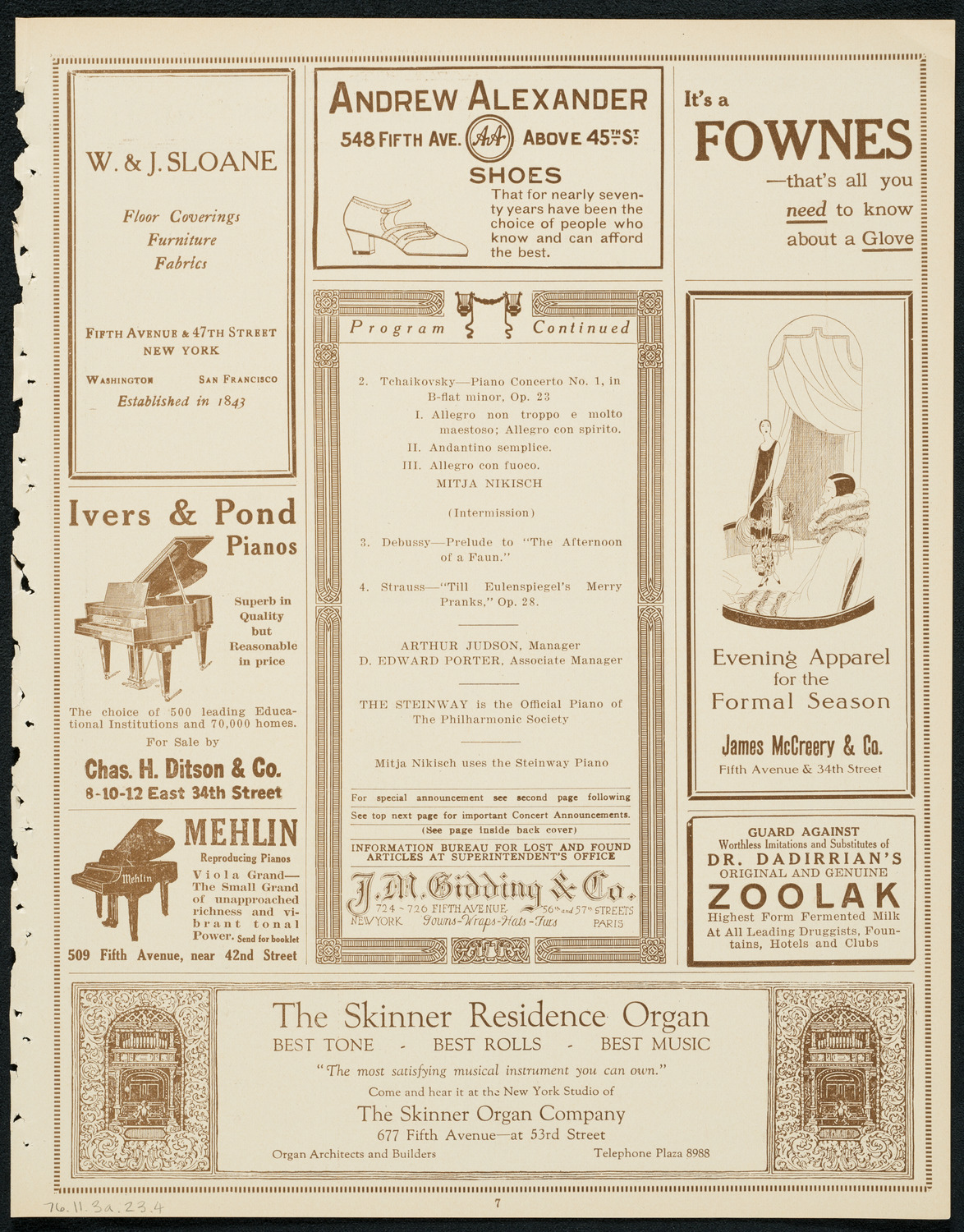 New York Philharmonic, November 30, 1923, program page 7