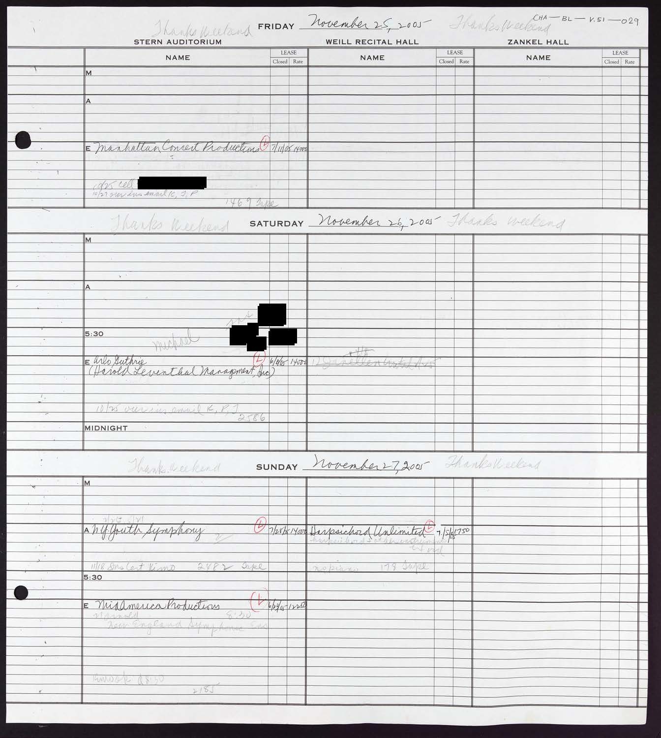 Carnegie Hall Booking Ledger, volume 51, page 29
