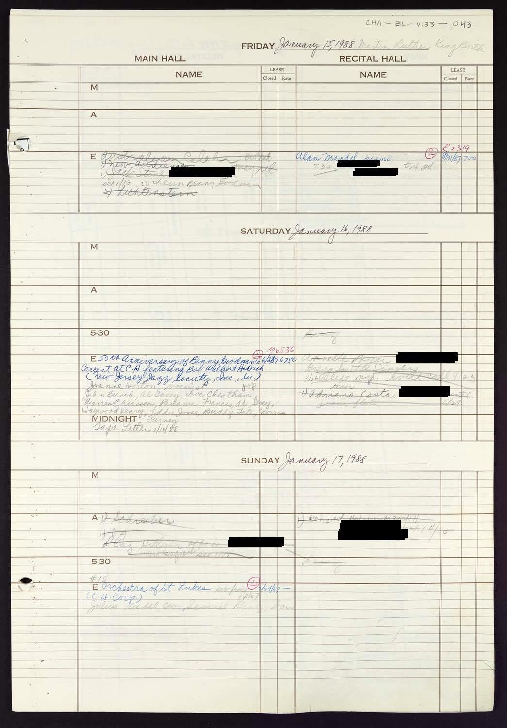 Carnegie Hall Booking Ledger, volume 33, page 43