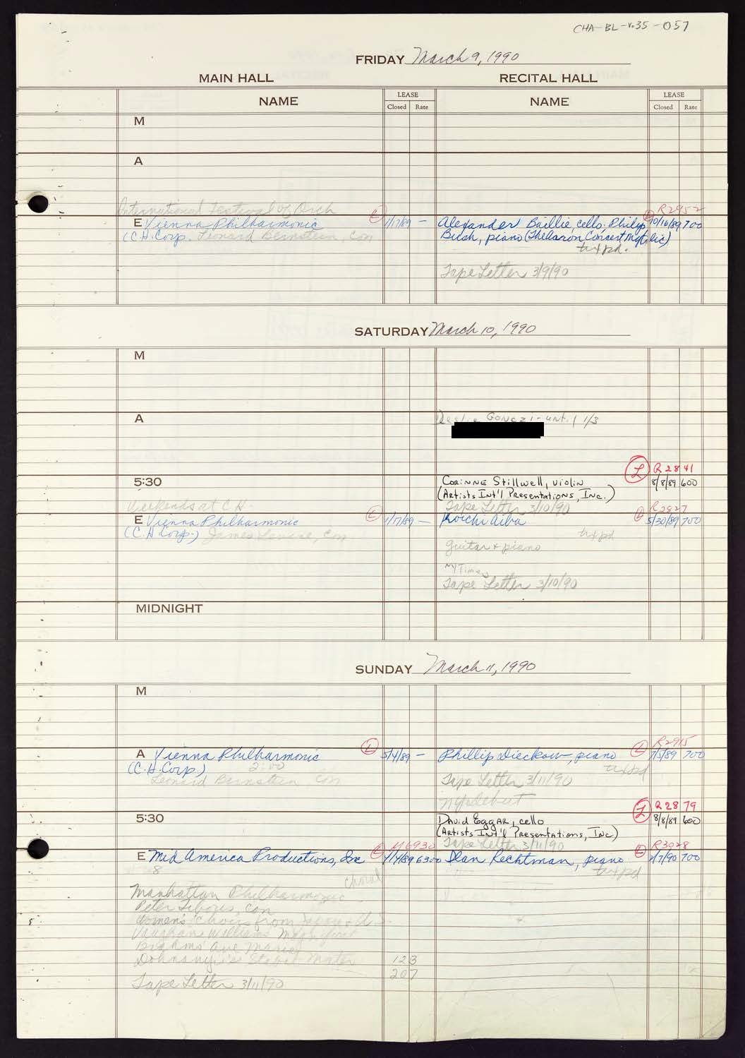 Carnegie Hall Booking Ledger, volume 35, page 57