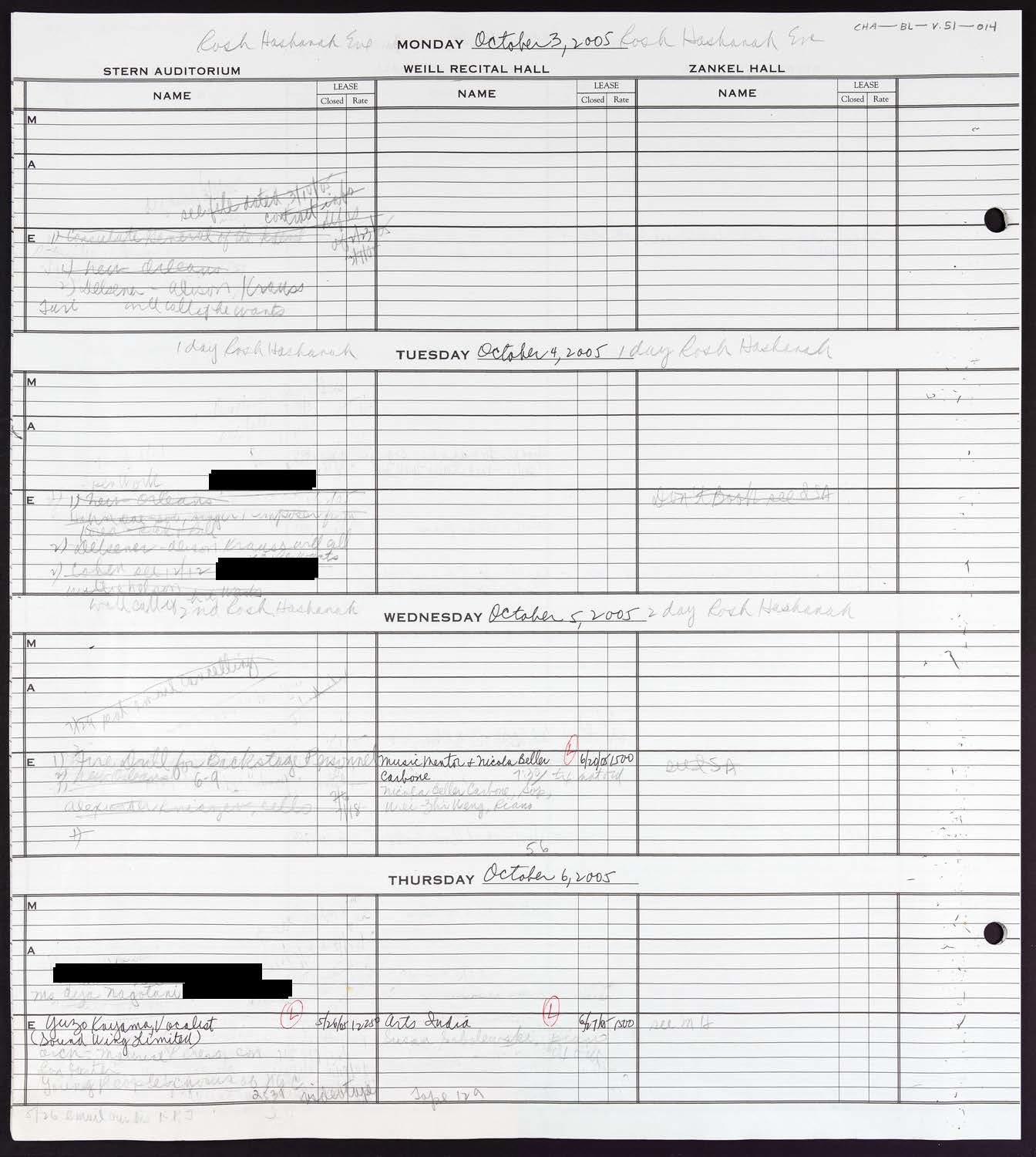 Carnegie Hall Booking Ledger, volume 51, page 14