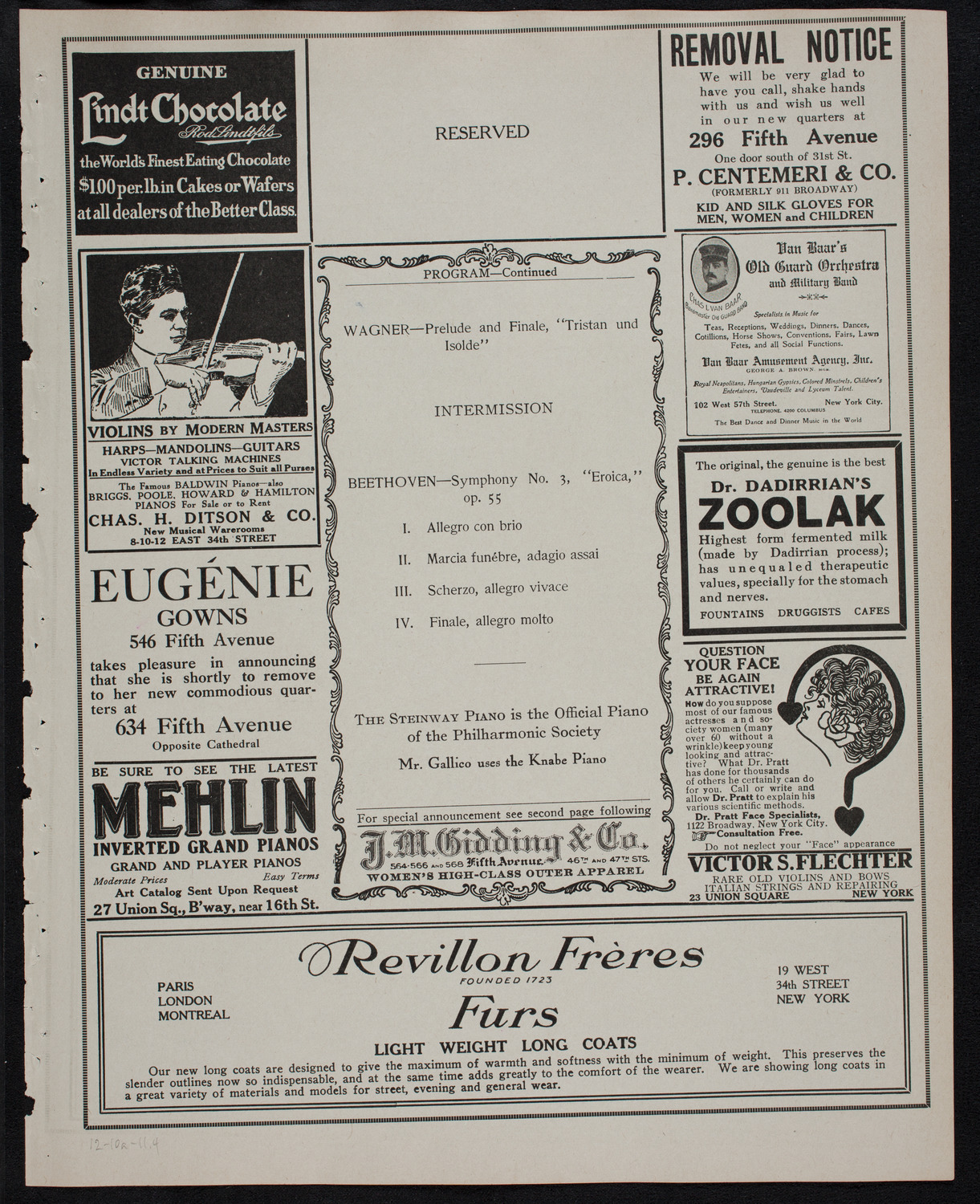 New York Philharmonic, December 10, 1911, program page 7