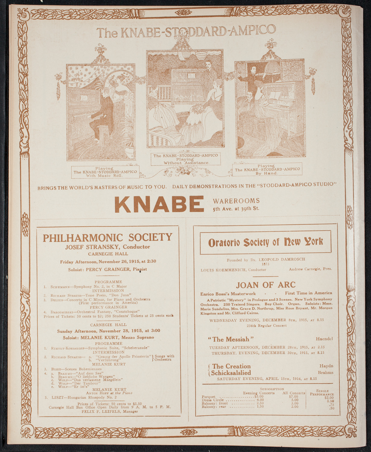 New York Philharmonic, November 18, 1915, program page 12
