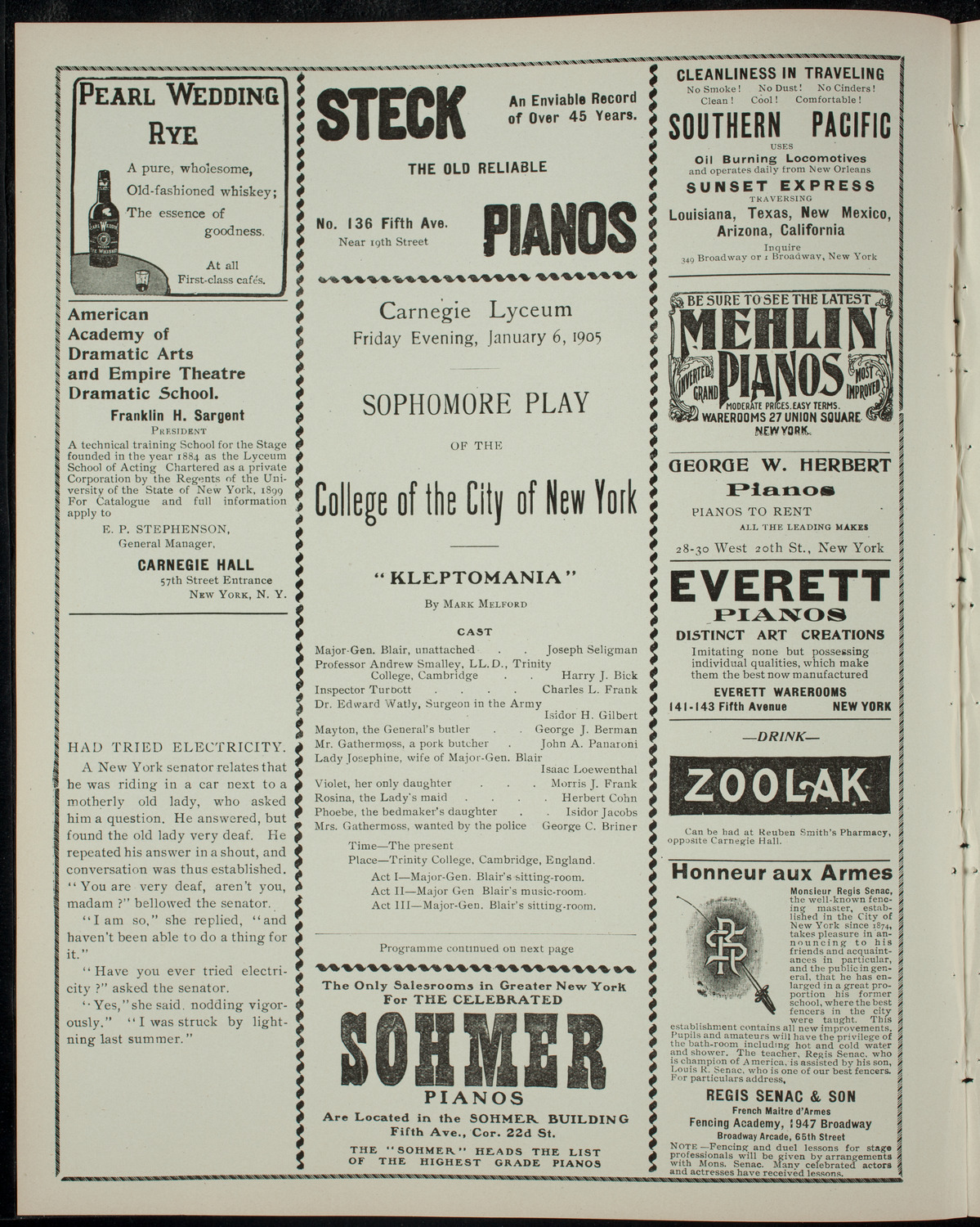 College of the City of New York Sophomore Play, January 6, 1905, program page 2