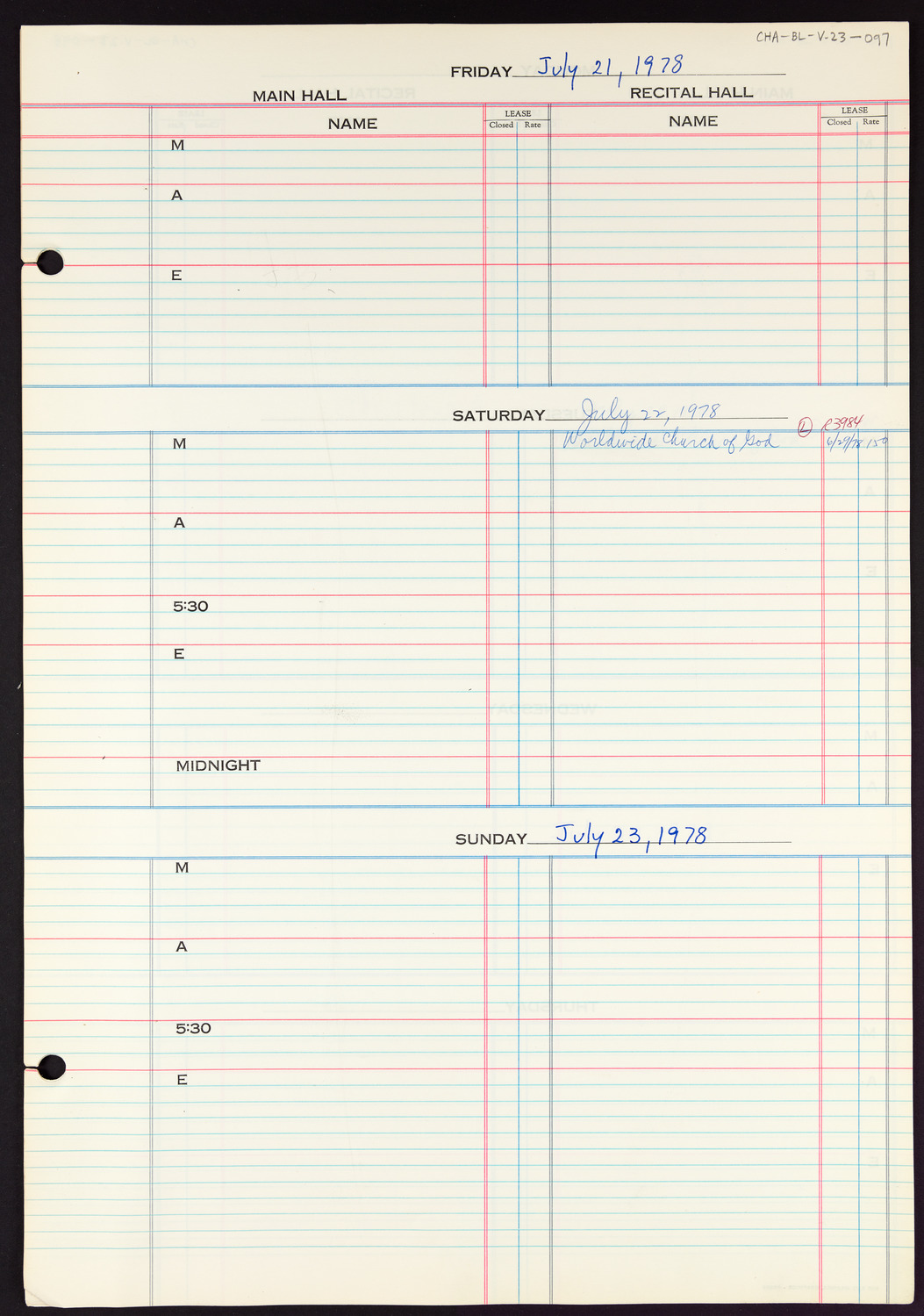 Carnegie Hall Booking Ledger, volume 23, page 97