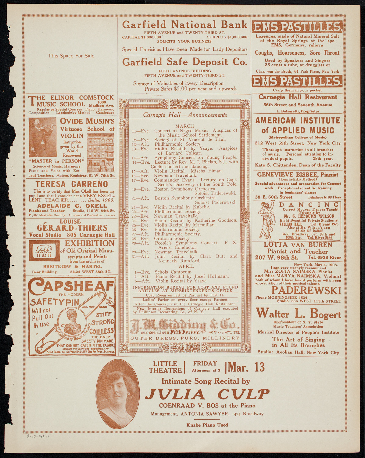 Musical Art Society of New York, March 10, 1914, program page 3