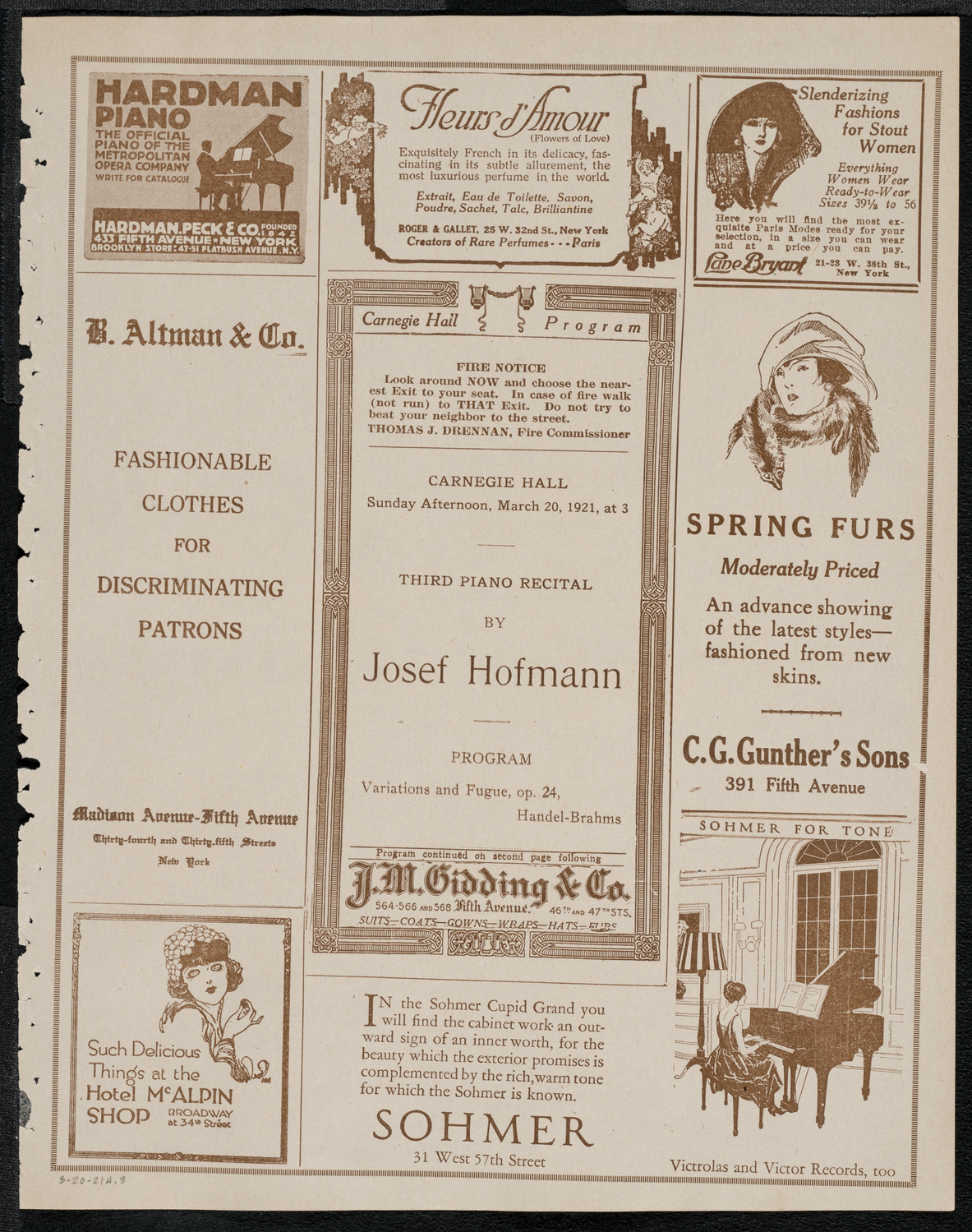 Josef Hofmann, Piano, March 20, 1921, program page 5