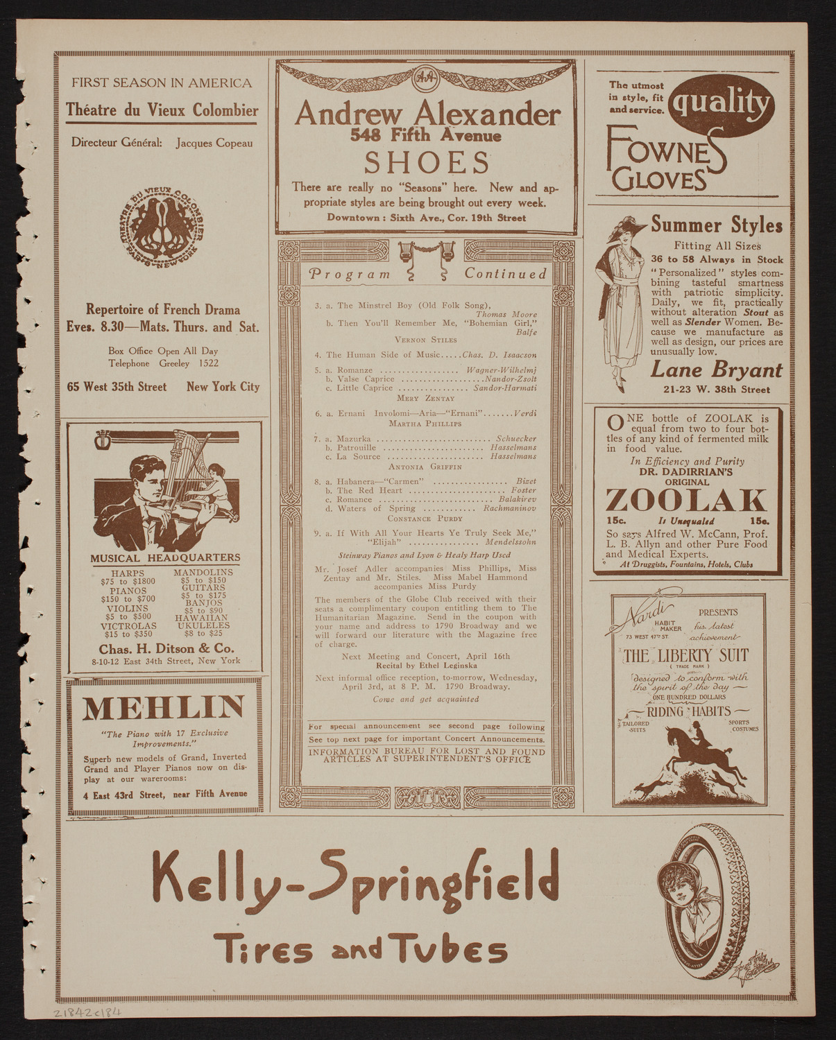 Meeting: The Humanitarian Cult, April 2, 1918, program page 7