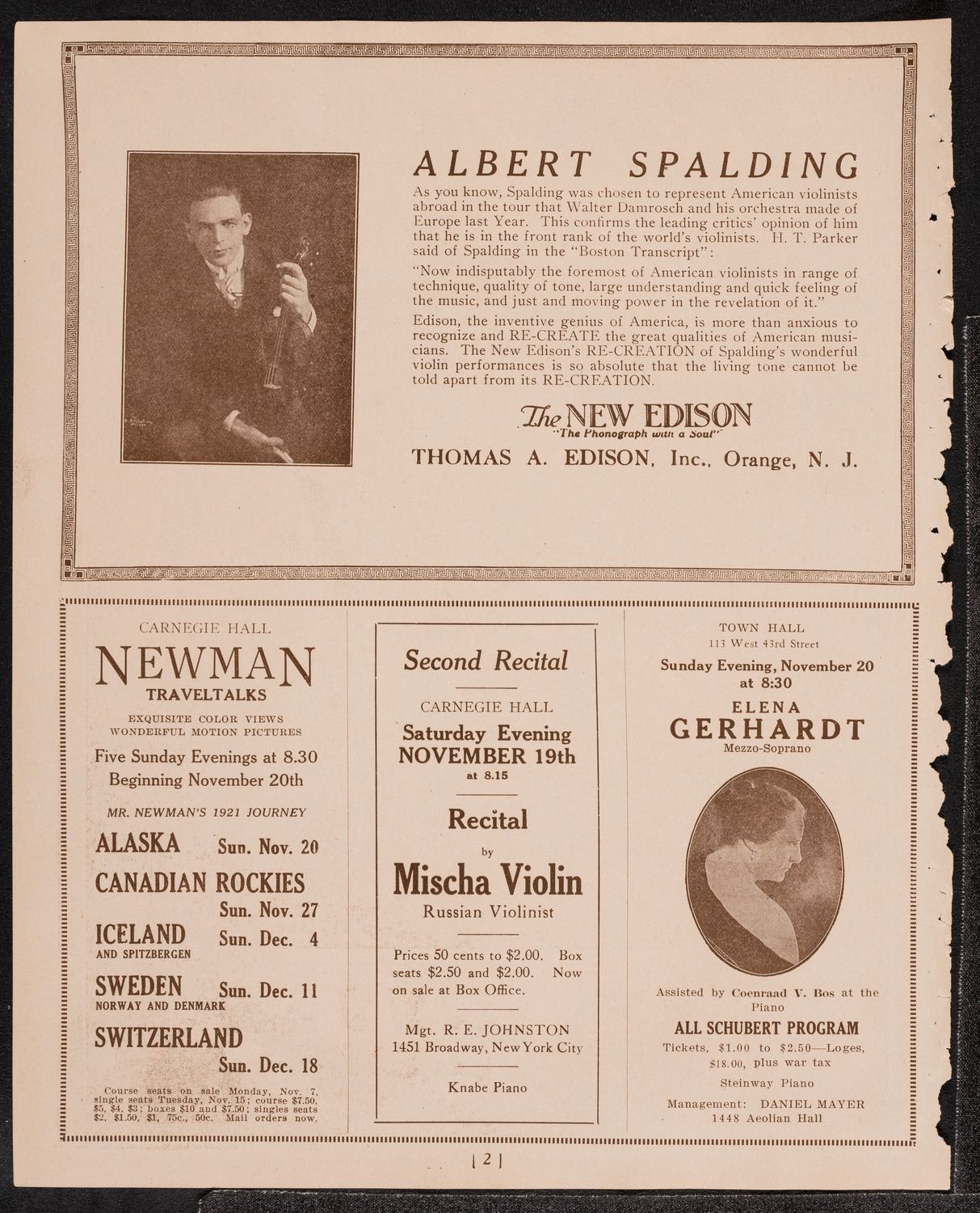 John Corigliano, Violin, November 6, 1921, program page 2