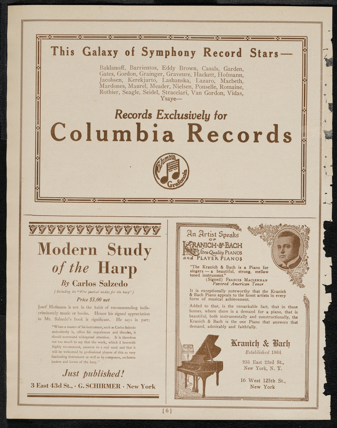 Cantor Sirota with Choir, March 26, 1921, program page 6