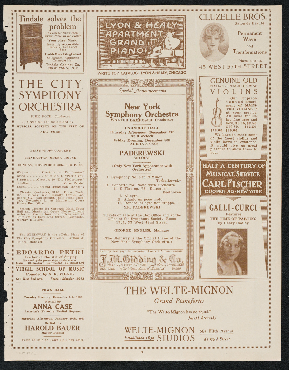 City Symphony Orchestra, November 18, 1922, program page 9