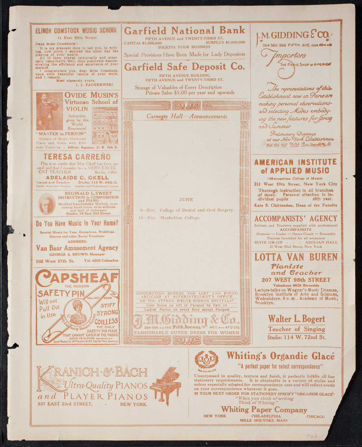 Graduation: New York College of Dentistry, June 7, 1915, program page 3